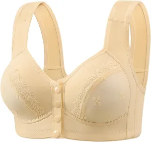 New Front Buckle Without Ring Button Vest Type Middle and Elderly Underwear Lace Large Women Bras