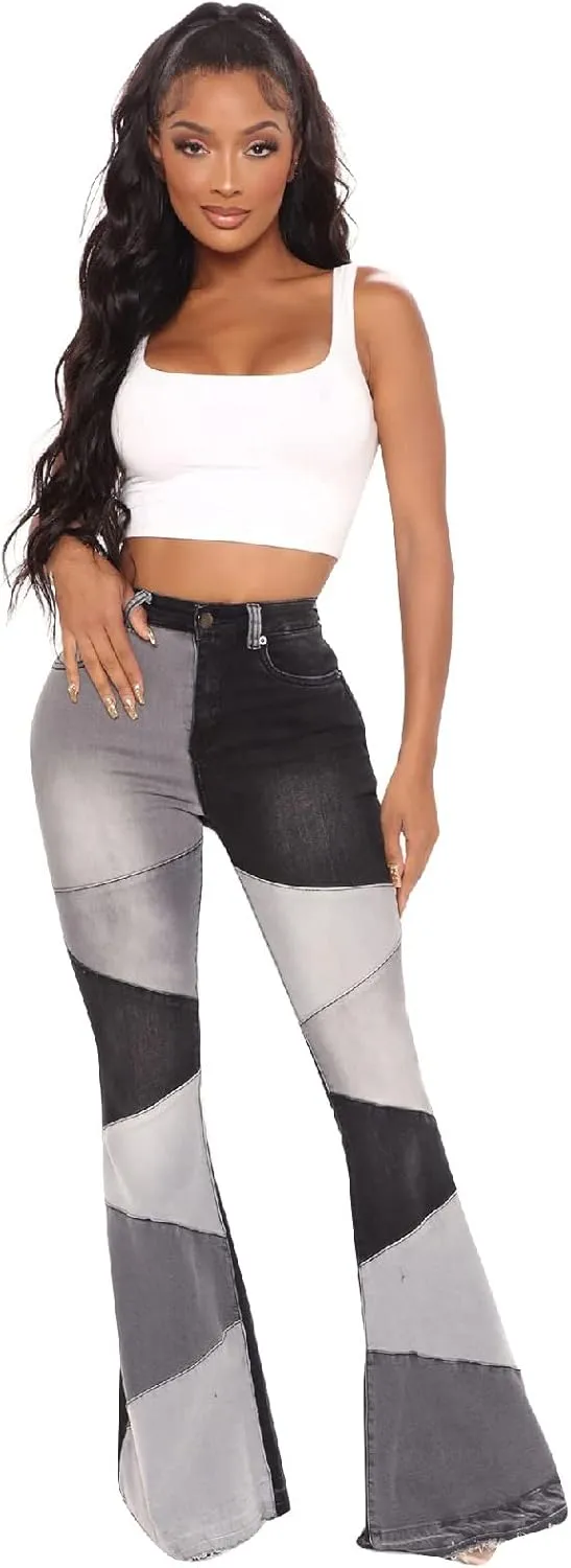 ODIZLI Women's High Waisted Bell Bottom Jeans Ripped Stretch Skinny Flare Jeans Distressed Bootcut Denim Pants Plus Size