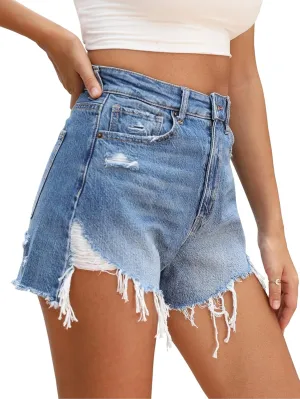 OFLUCK Jean Shorts for Womens Mid Rise Ripped Denim Summer Shorts