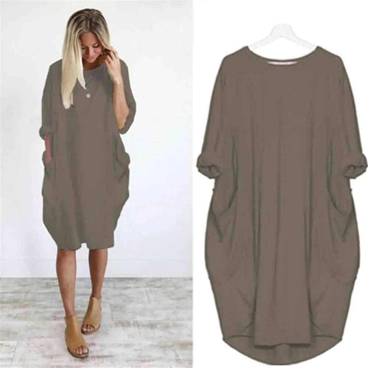 Oversized Dress for Women Long Sleeve Crewneck Midi Dress Plus Size Casual Going Out Dress with Pocket 2025