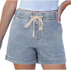 Palaver Jean Shorts Womens Summer Casual Elastic High Waisted Pull On Jorts with Pockets Stretchy Denim Shorts