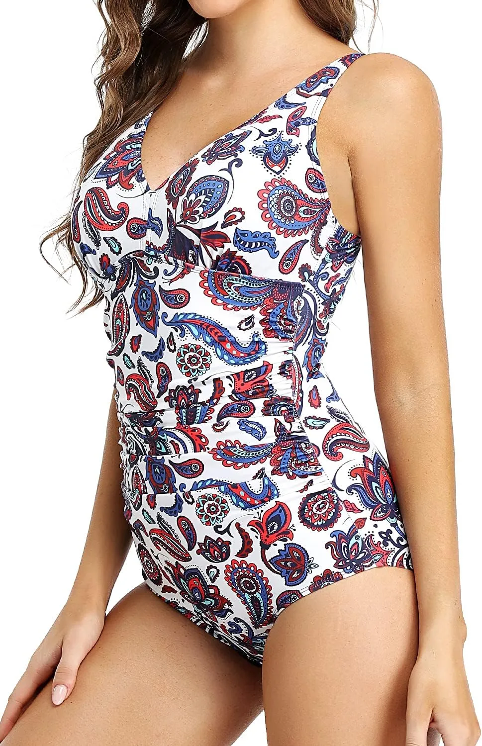PERONA Women's Tummy Control Swimsuit One Piece Bathing Suit Vintage Printed Swimwear