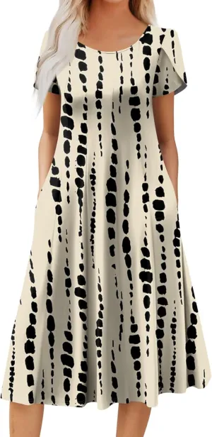 Plus Size Maxi Dress for Women 2025 Short Sleeve Casual Summer Print Round Neck Loose Sundress XL-3XL
