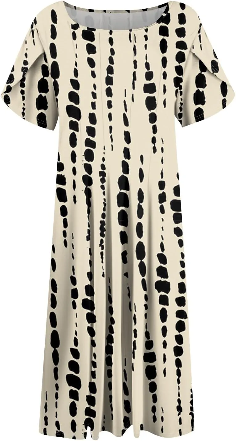 Plus Size Maxi Dress for Women 2025 Short Sleeve Casual Summer Print Round Neck Loose Sundress XL-3XL