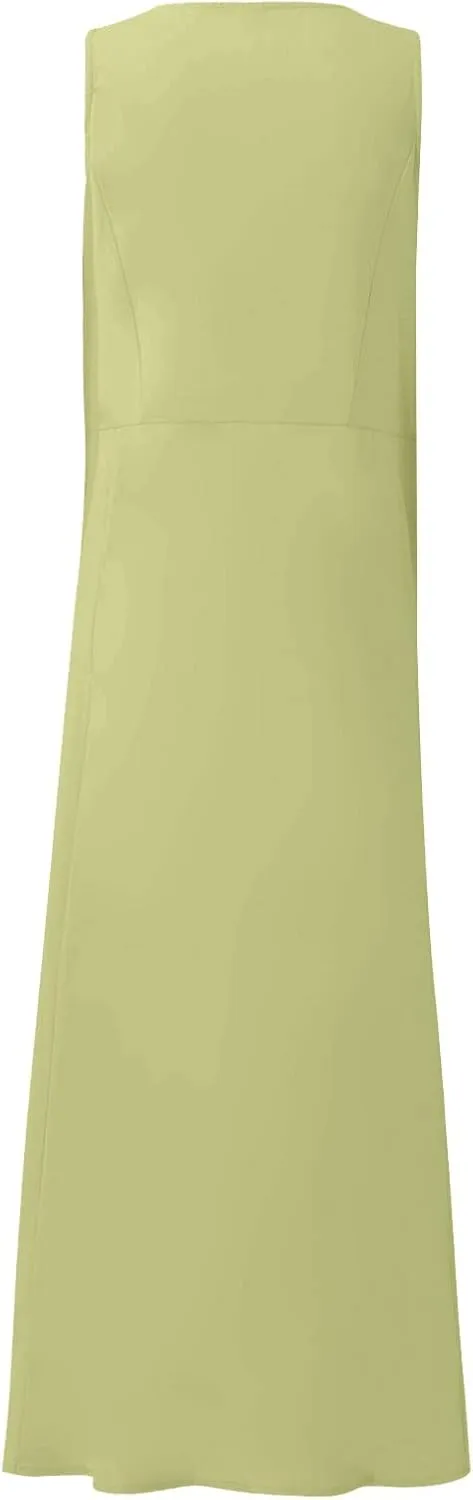 Plus Size Summer Dresses for Women 2025, Sleeveless Casual Cotten Linen Maxi Dress Hawaii Tropical Beach Tank Dress