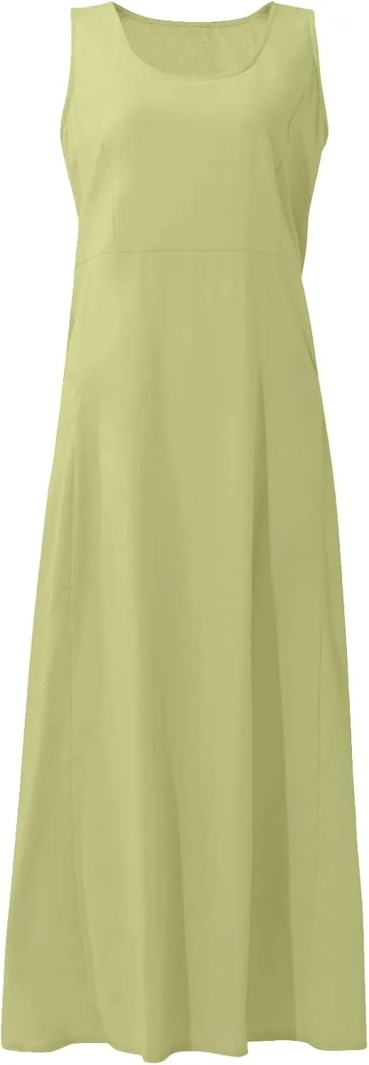 Plus Size Summer Dresses for Women 2025, Sleeveless Casual Cotten Linen Maxi Dress Hawaii Tropical Beach Tank Dress