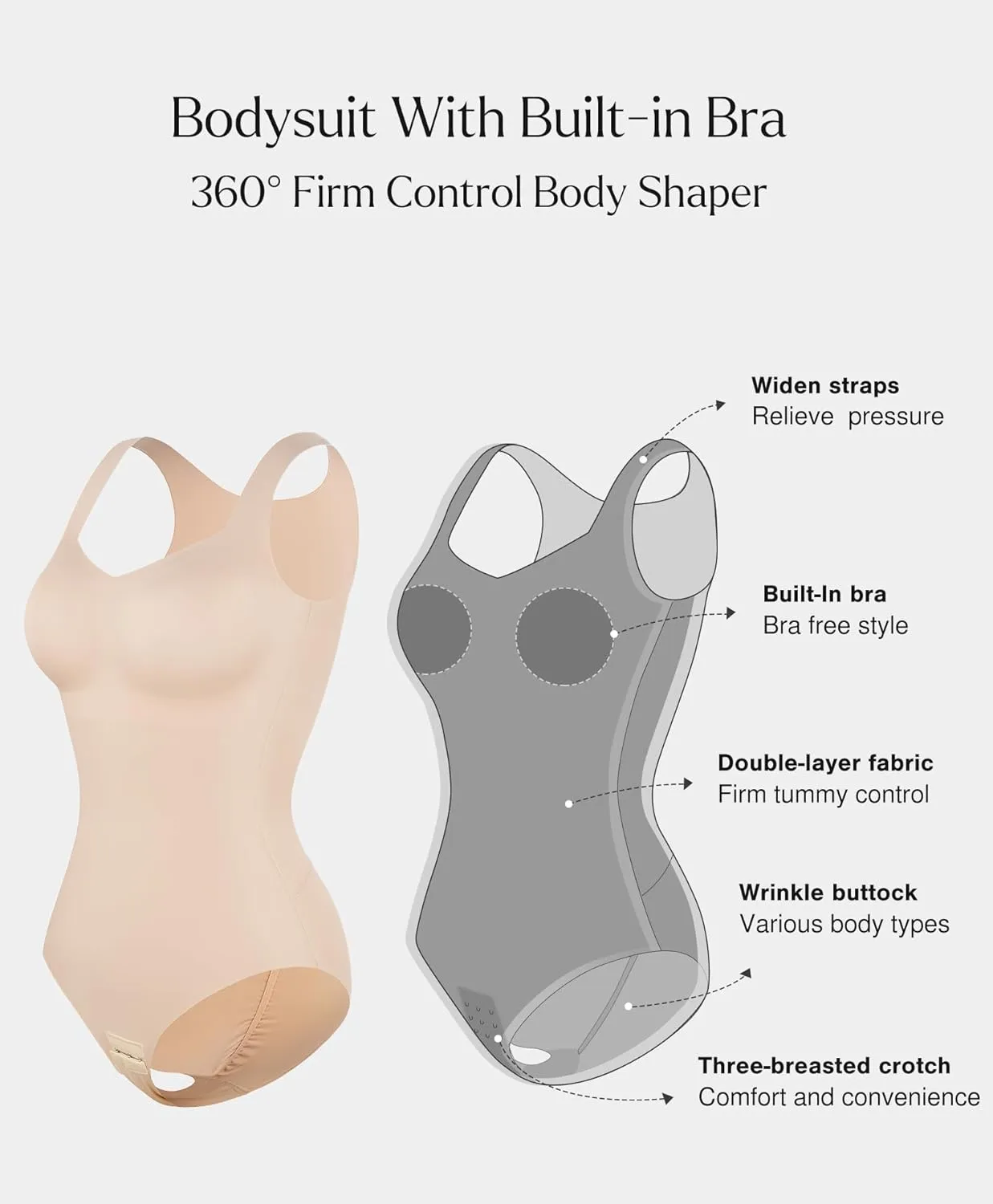 Popilush Shapewear Bodysuit Built in Bra Square Neck Tank Top Body Suits for Women Tummy Control Sleeveless Tops