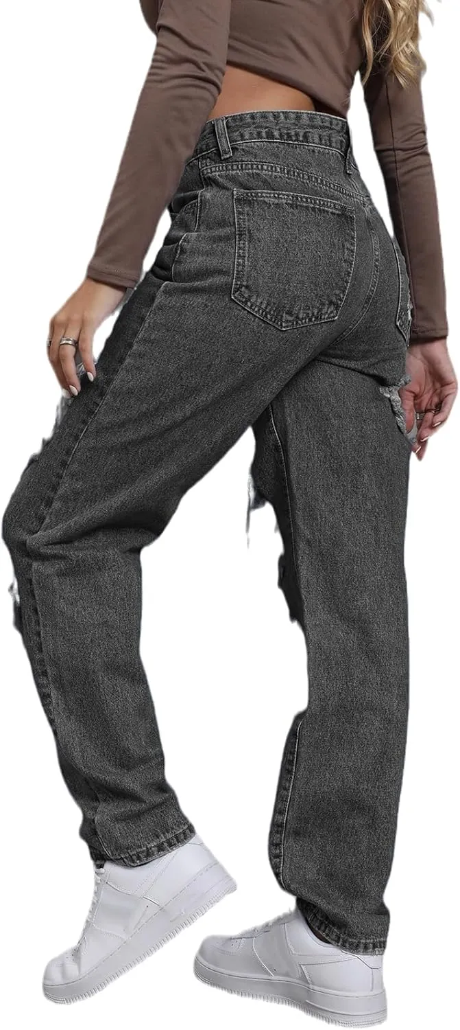 Ripped Jeans Womens Distressed high Waisted Jeans for Women Trendy Wide Straight Leg Y2k Pants Womens Jeans