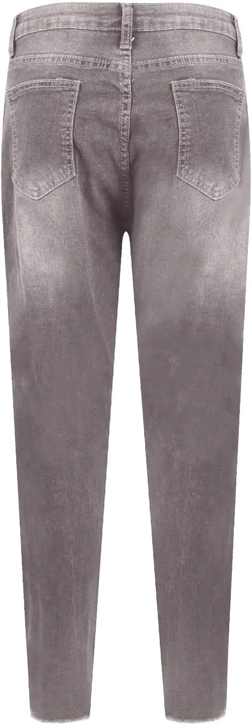 Ripped Jeans Womens Stretchy Low Rise Jeans Trendy Tummy Control Skinny Jeans Raw Hem Distressed Denim Leggings