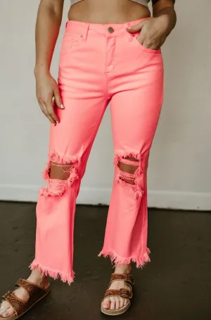 Risen High Rise Distressed Straight Leg Jeans
