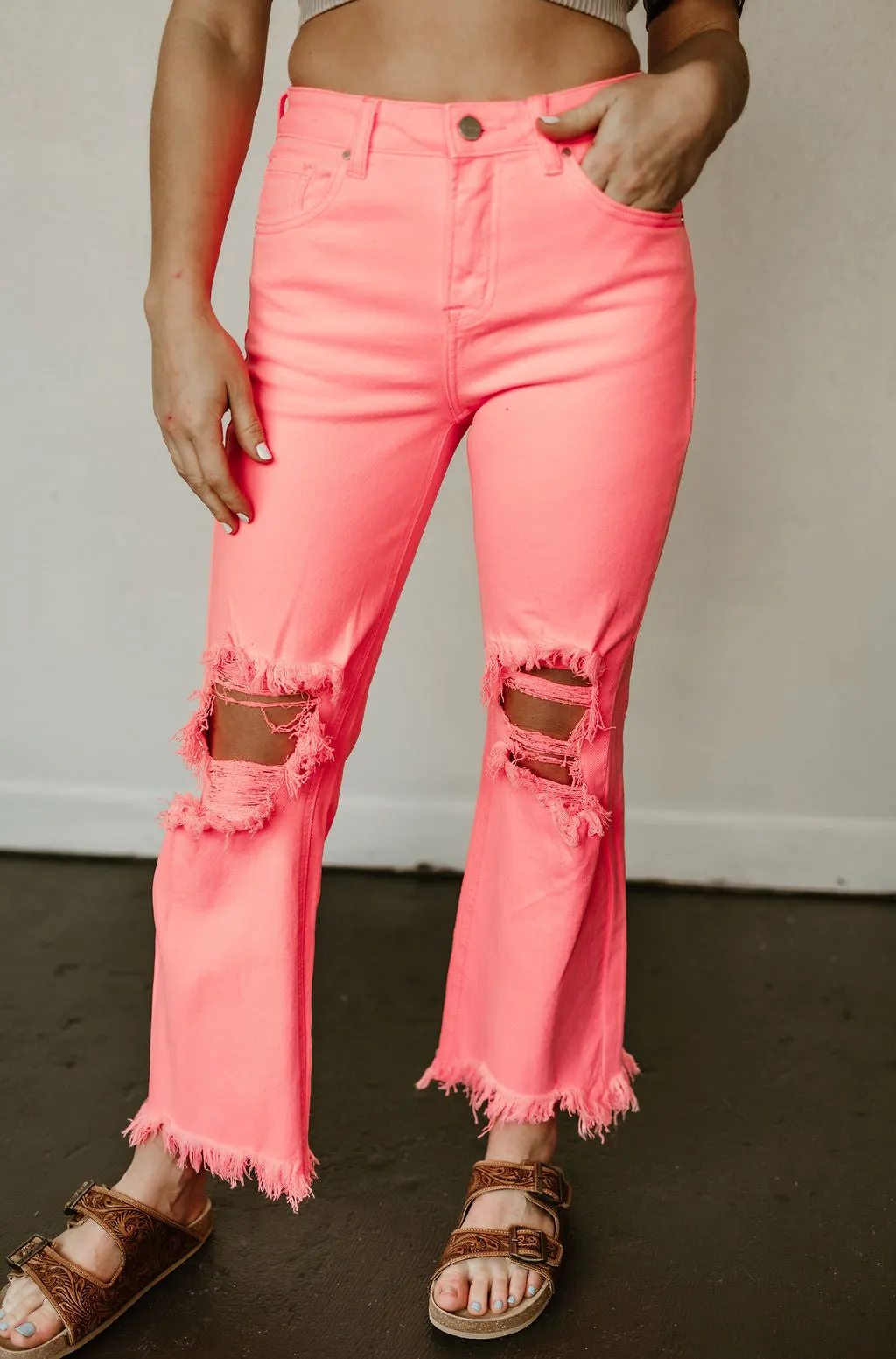 Risen High Rise Distressed Straight Leg Jeans