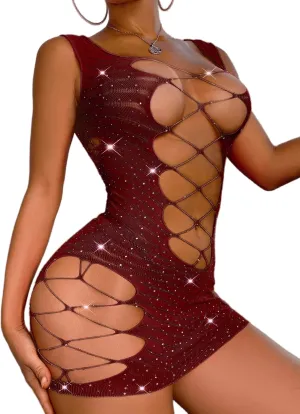 RSLOVE Womens Fishnet Lingerie Mesh Chemise Babydoll Bodysuit Lace Smock Lingerie for Women