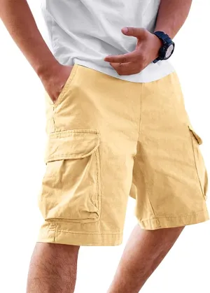 Runcati Mens Cargo Shorts Chino Cotton Drawstring Casual Shorts Summer Twill Outdoor Short Pants