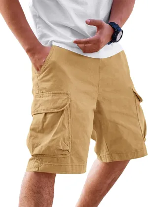 Runcati Mens Cargo Shorts Chino Cotton Drawstring Casual Shorts Summer Twill Outdoor Short Pants