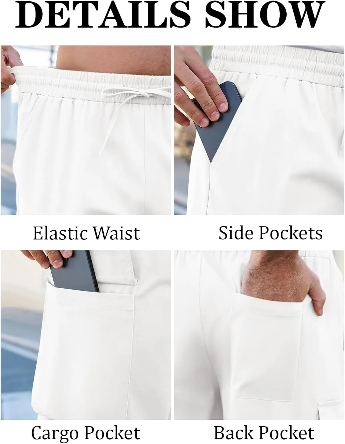 Runcati Mens Cargo Shorts Chino Cotton Drawstring Casual Shorts Summer Twill Outdoor Short Pants