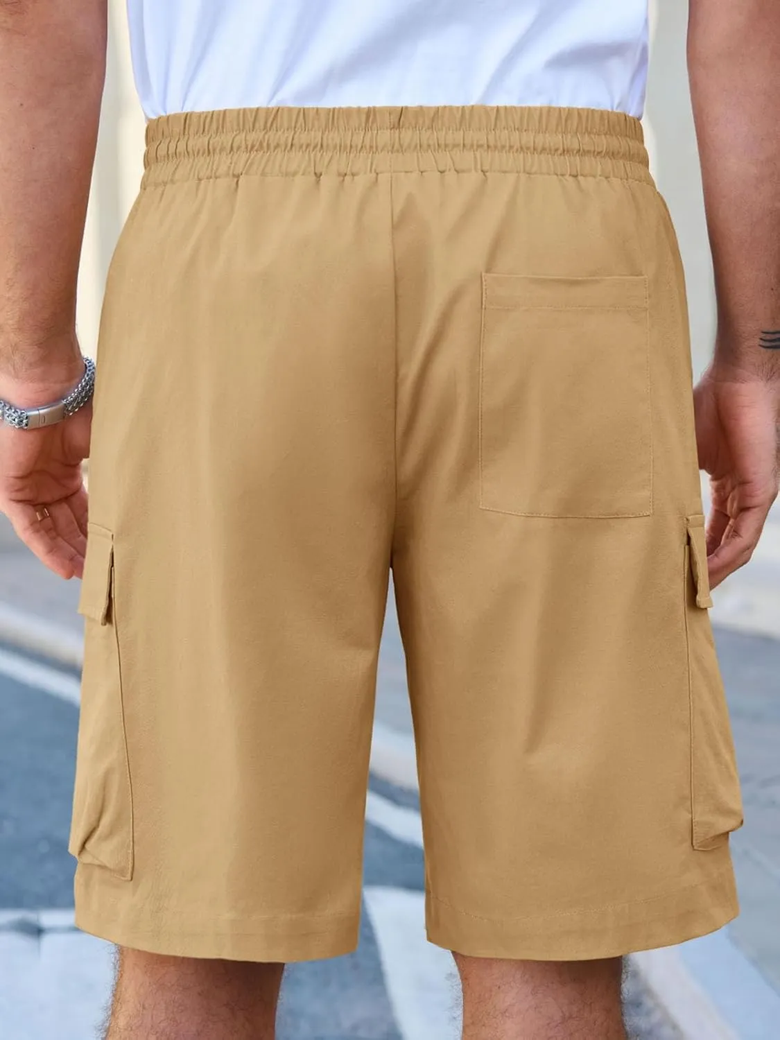 Runcati Mens Cargo Shorts Chino Cotton Drawstring Casual Shorts Summer Twill Outdoor Short Pants