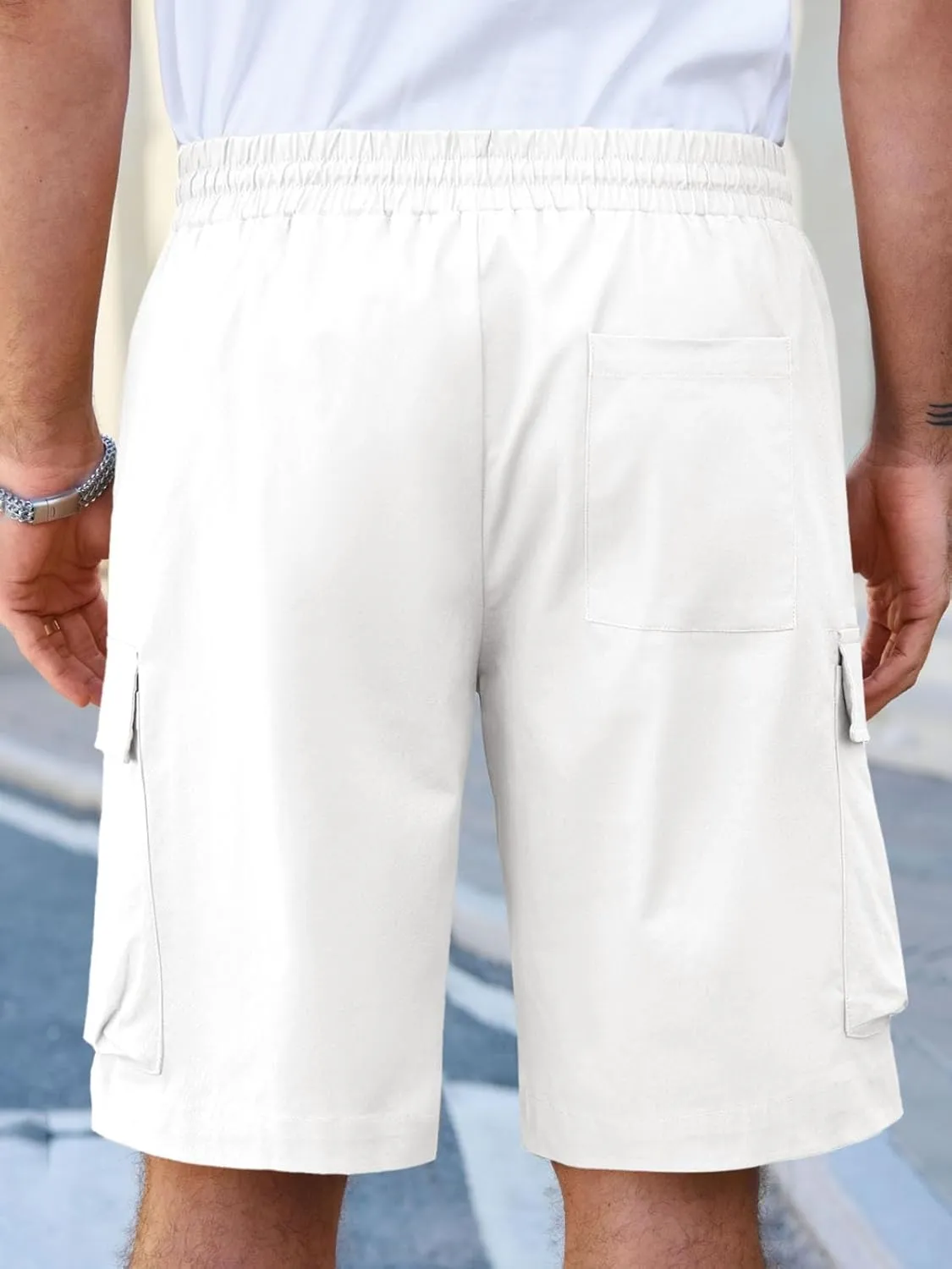 Runcati Mens Cargo Shorts Chino Cotton Drawstring Casual Shorts Summer Twill Outdoor Short Pants