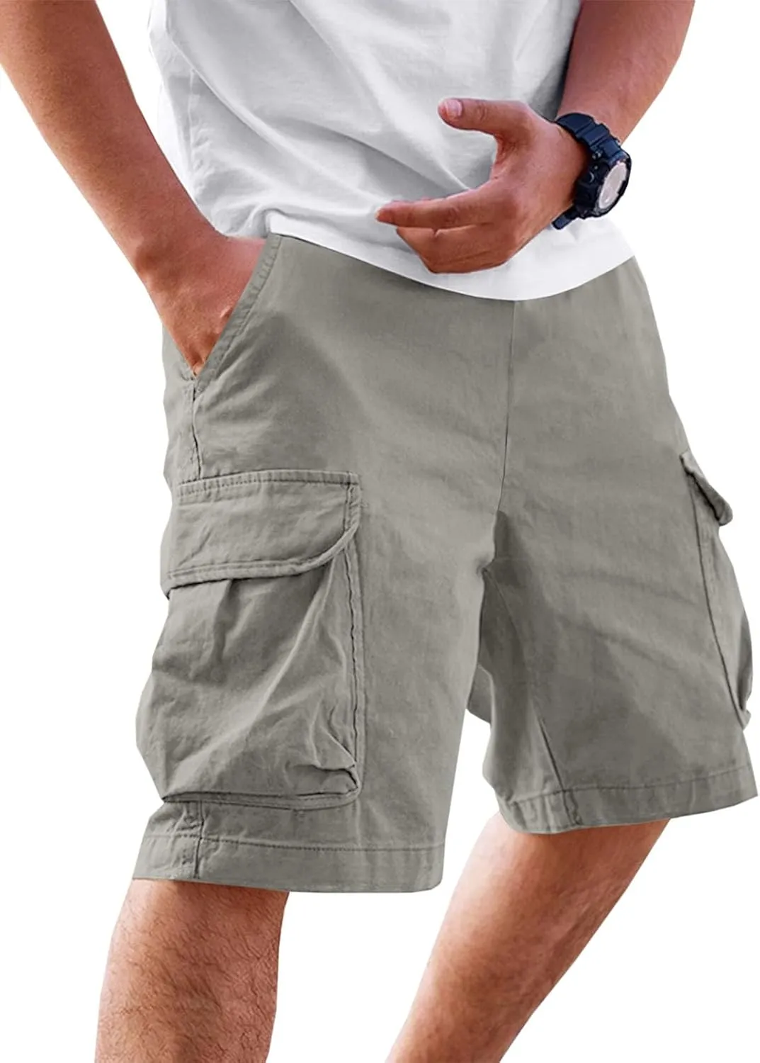Runcati Mens Cargo Shorts Chino Cotton Drawstring Casual Shorts Summer Twill Outdoor Short Pants