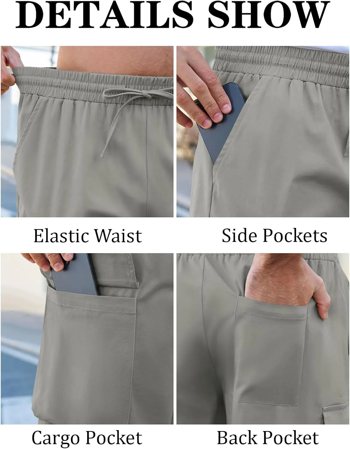 Runcati Mens Cargo Shorts Chino Cotton Drawstring Casual Shorts Summer Twill Outdoor Short Pants