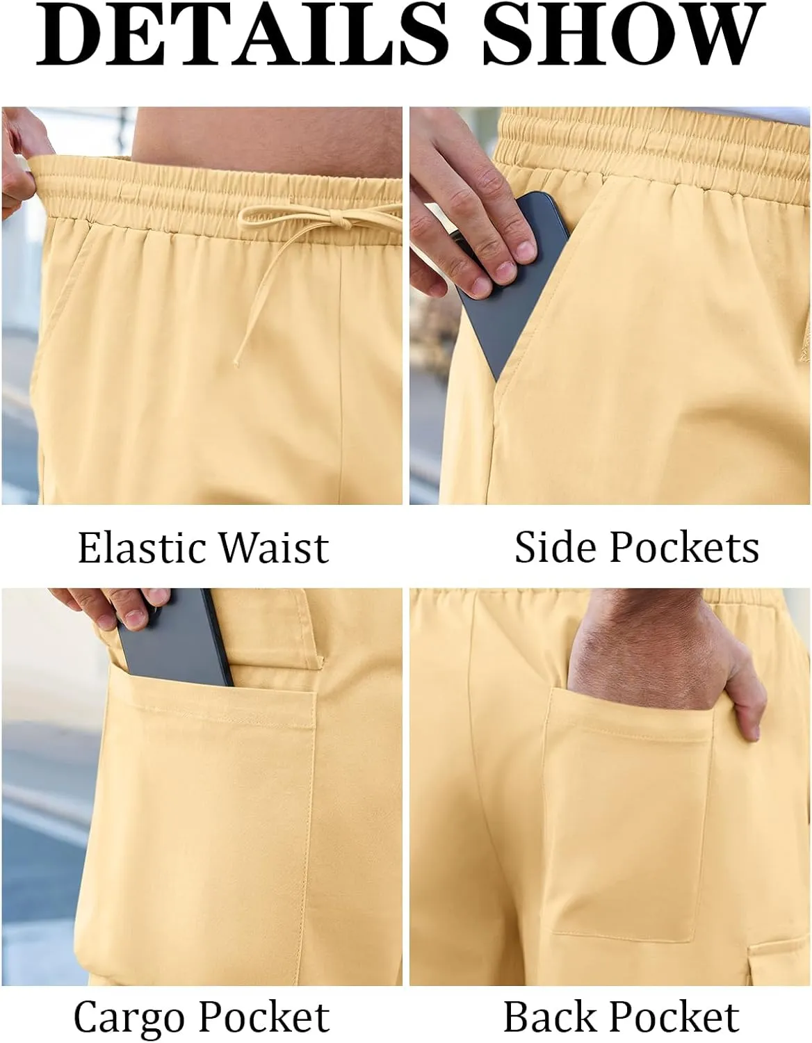 Runcati Mens Cargo Shorts Chino Cotton Drawstring Casual Shorts Summer Twill Outdoor Short Pants