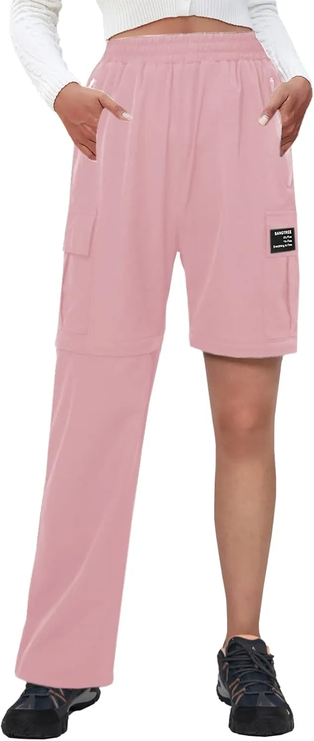 SANGTREE Womens Convertible Quick Dry Hiking Cargo Pants Shorts with Multi-Pockets, Light Pikn, S