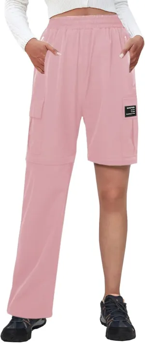 SANGTREE Womens Convertible Quick Dry Hiking Cargo Pants Shorts with Multi-Pockets, Light Pikn, S
