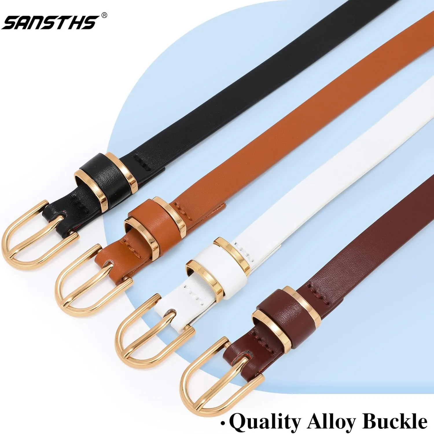 SANSTHS 4 Pack Women Thin Belts for Jeans Dresses Coats Skinny Women Belt with Gold Alloy Buckle