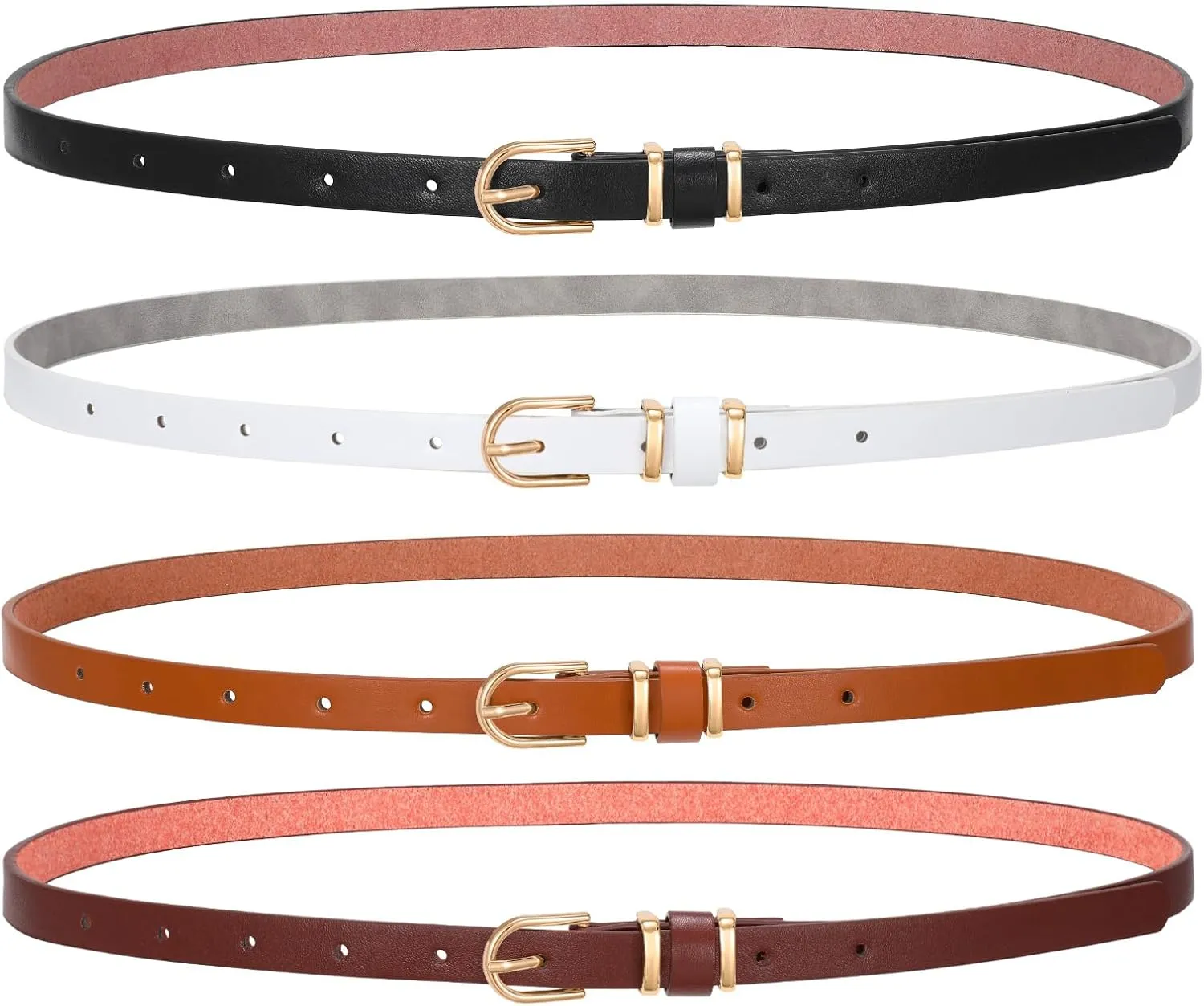 SANSTHS 4 Pack Women Thin Belts for Jeans Dresses Coats Skinny Women Belt with Gold Alloy Buckle