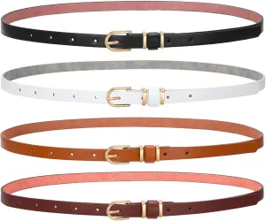 SANSTHS 4 Pack Women Thin Belts for Jeans Dresses Coats Skinny Women Belt with Gold Alloy Buckle