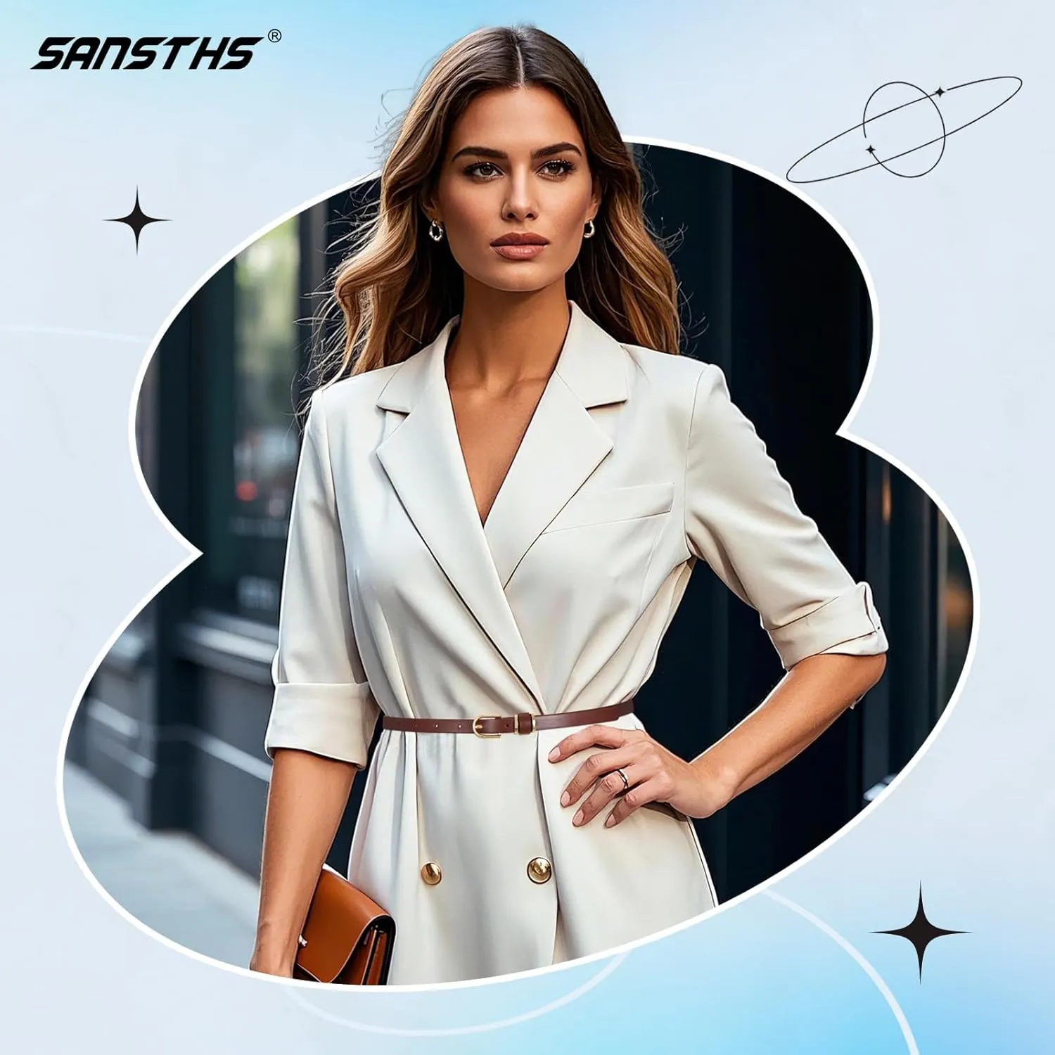 SANSTHS 4 Pack Women Thin Belts for Jeans Dresses Coats Skinny Women Belt with Gold Alloy Buckle