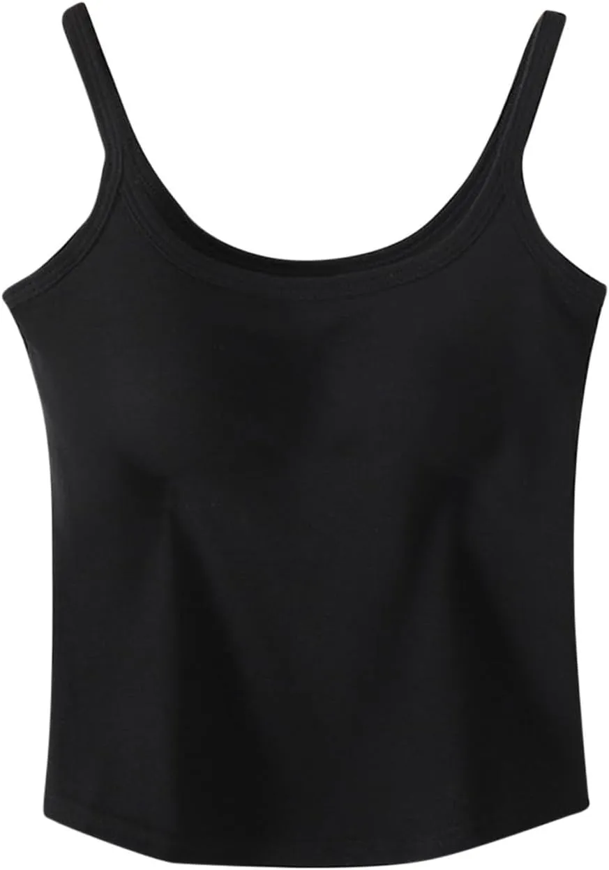 Seamless Sports Bra Cropped Tank Top for Women Spaghetti Straps Workout Tops Ribbed Cami Shirts Undershirt