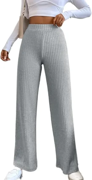 SECOLI Women's Straight Wide Leg Trousers Pants Light Grey Casual High Waist Straight Leg Pants