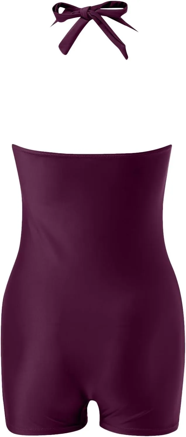 Sexy One Piece Swimsuit for Women Solid Ribbed Monokini Swimwear Scoop Neck Low Back Bathing Suit Modest Swimsuit