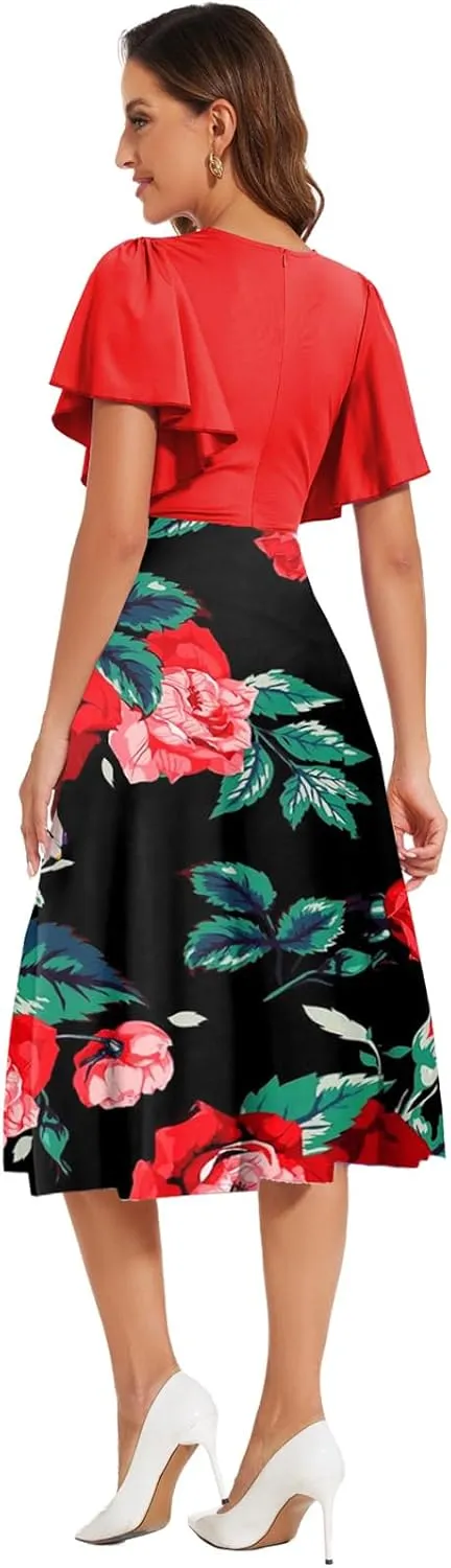 shengfan Women's Summer Short Sleeve Maxi Dresses Casual Deep V Neck Long Dress Club Party A-Line Dress
