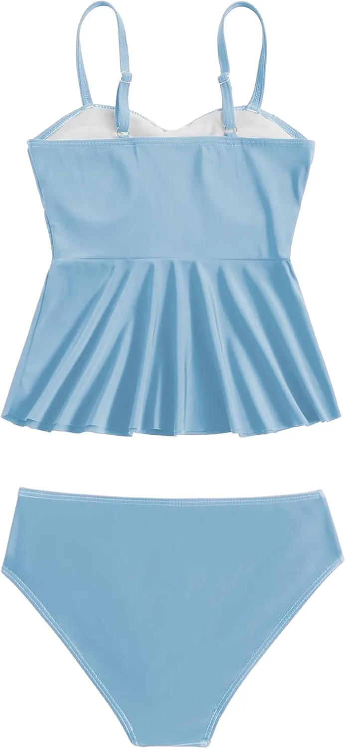 SHENHE Girl's 2 Piece High Waisted Ruffle Waffle Swimsuit Bathing Suit Bikini Sets