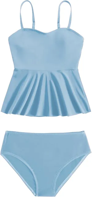 SHENHE Girl's 2 Piece High Waisted Ruffle Waffle Swimsuit Bathing Suit Bikini Sets