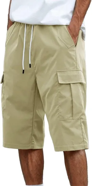 Shorts for Men 2025 Summer Casual Breathable Solid Color Elastic High Waist Pocket Mens Cargo Shorts