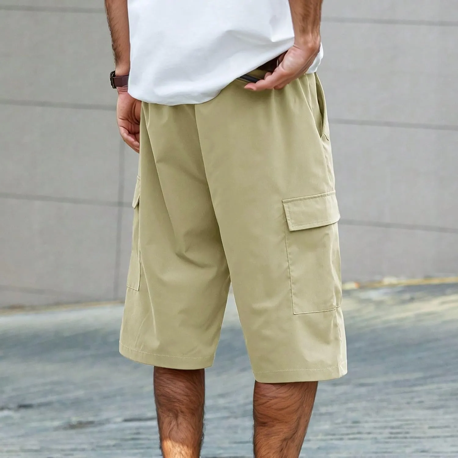 Shorts for Men 2025 Summer Casual Breathable Solid Color Elastic High Waist Pocket Mens Cargo Shorts