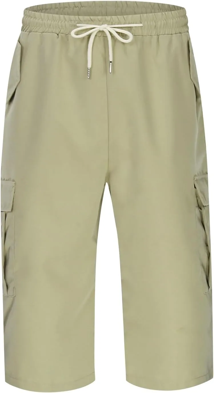 Shorts for Men 2025 Summer Casual Breathable Solid Color Elastic High Waist Pocket Mens Cargo Shorts