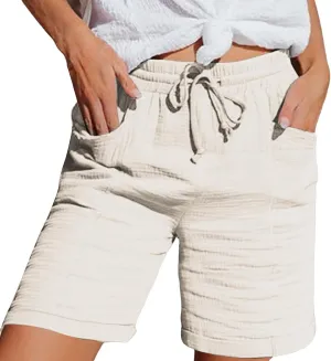 Shorts for Women Linen Shorts Elastic Waist Casual Lightweight with Pockets Cute Drawstring Summer Beach Shorts 2025 Fashion