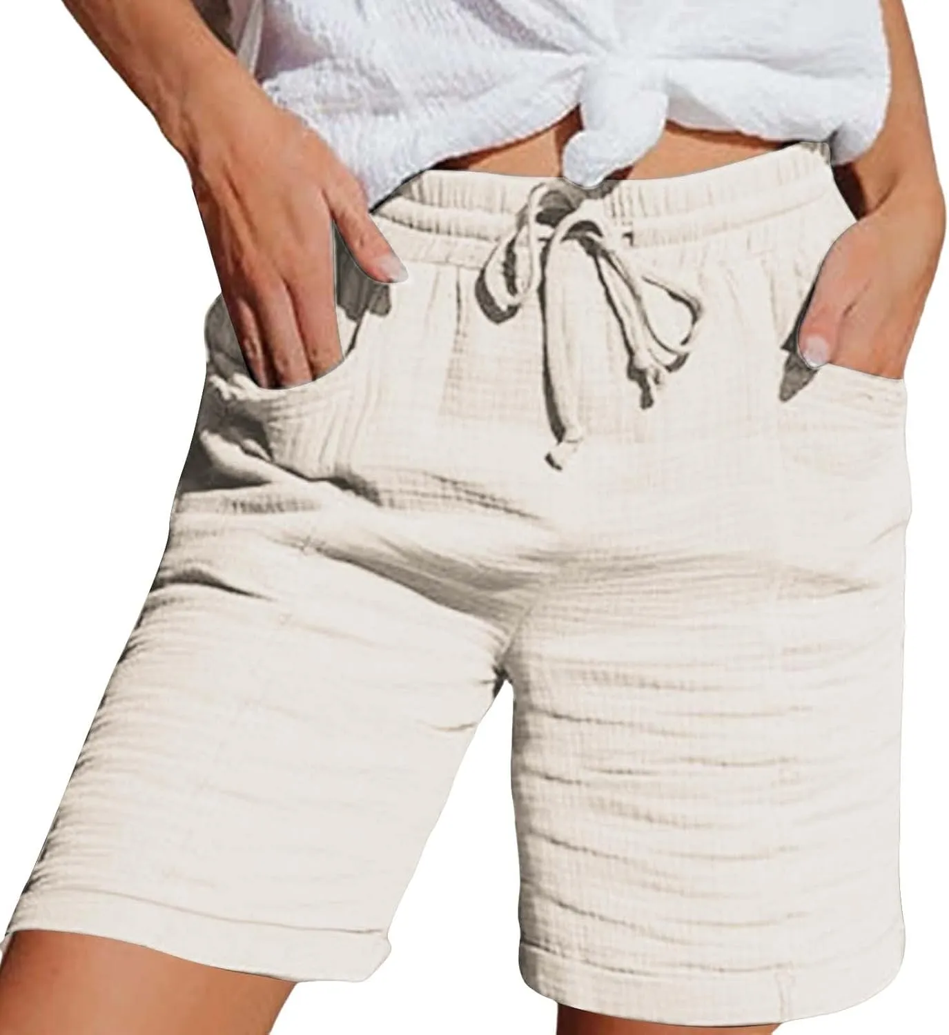 Shorts for Women Linen Shorts Elastic Waist Casual Lightweight with Pockets Cute Drawstring Summer Beach Shorts 2025 Fashion