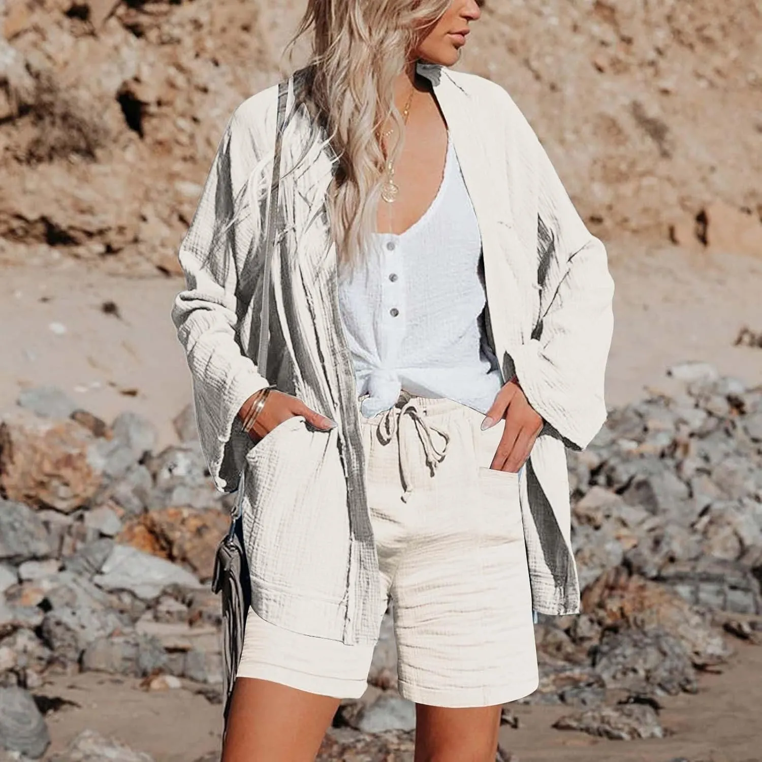 Shorts for Women Linen Shorts Elastic Waist Casual Lightweight with Pockets Cute Drawstring Summer Beach Shorts 2025 Fashion
