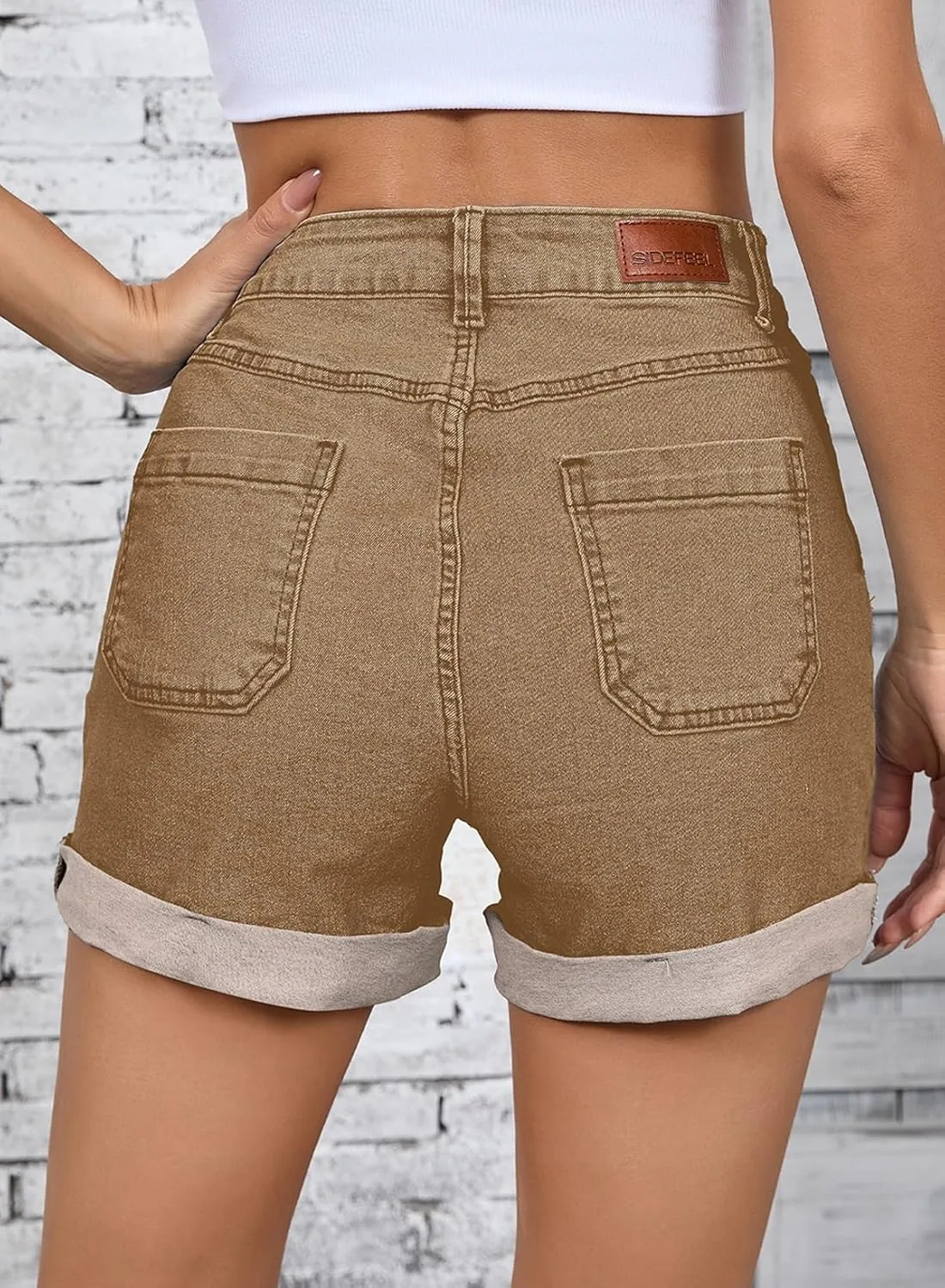 Sidefeel Womens Jean Shorts High Waisted Stretchy Buttoned Folded Hem Zimbaplatinum Denim Shorts