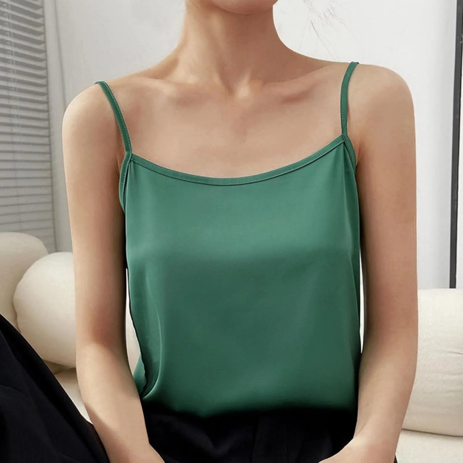Silky Camisole Tops for Women Spaghetti Strap Tank Top Satin Cami Shirts Basic Undershirt Loose Sleeveless Blouse