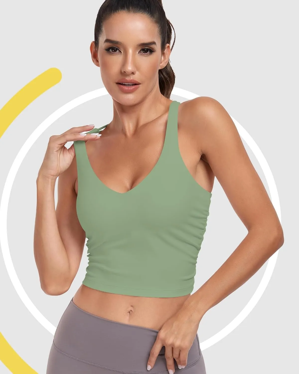 Sport Bra Tank Tops for Women,Ruched Criss Cross Back Longline Wirefree Workout Crop Tops Yoga Bra