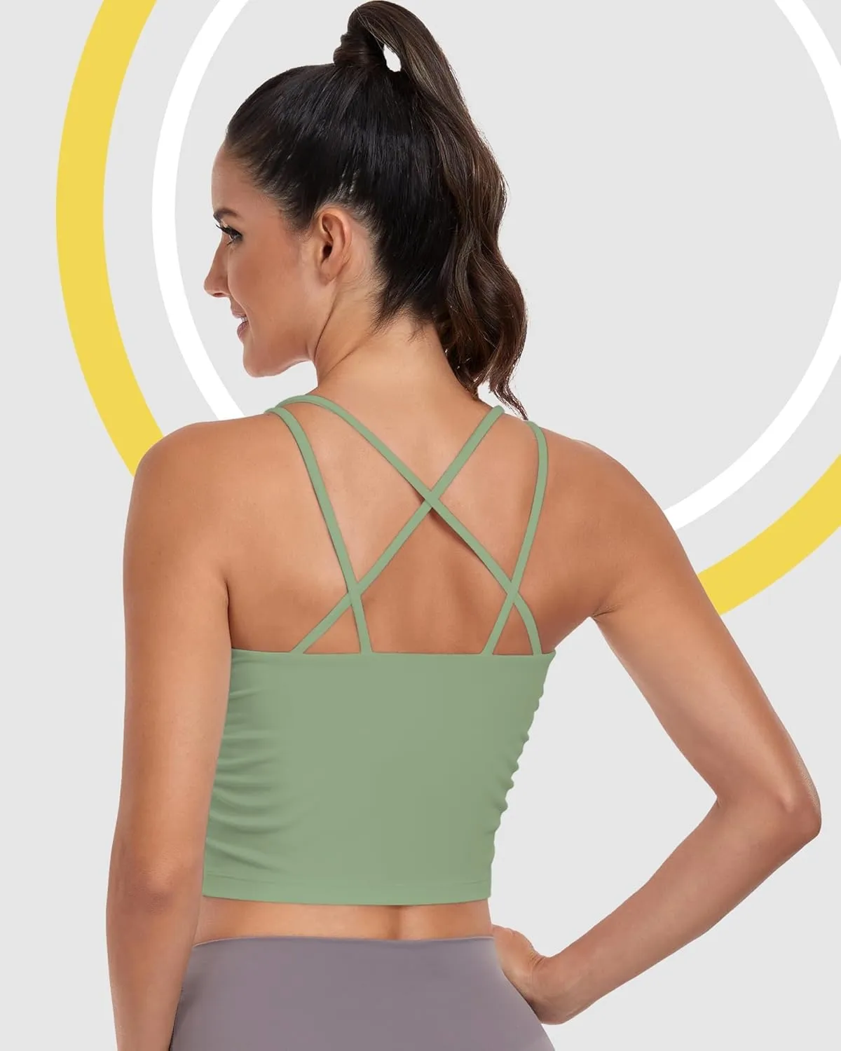 Sport Bra Tank Tops for Women,Ruched Criss Cross Back Longline Wirefree Workout Crop Tops Yoga Bra