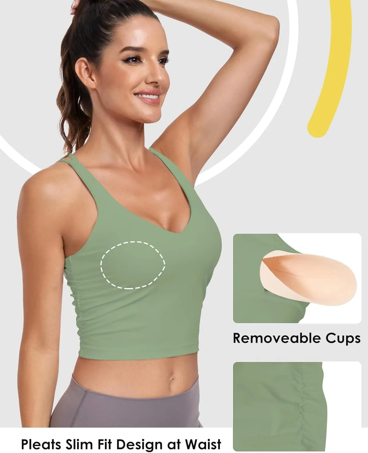 Sport Bra Tank Tops for Women,Ruched Criss Cross Back Longline Wirefree Workout Crop Tops Yoga Bra
