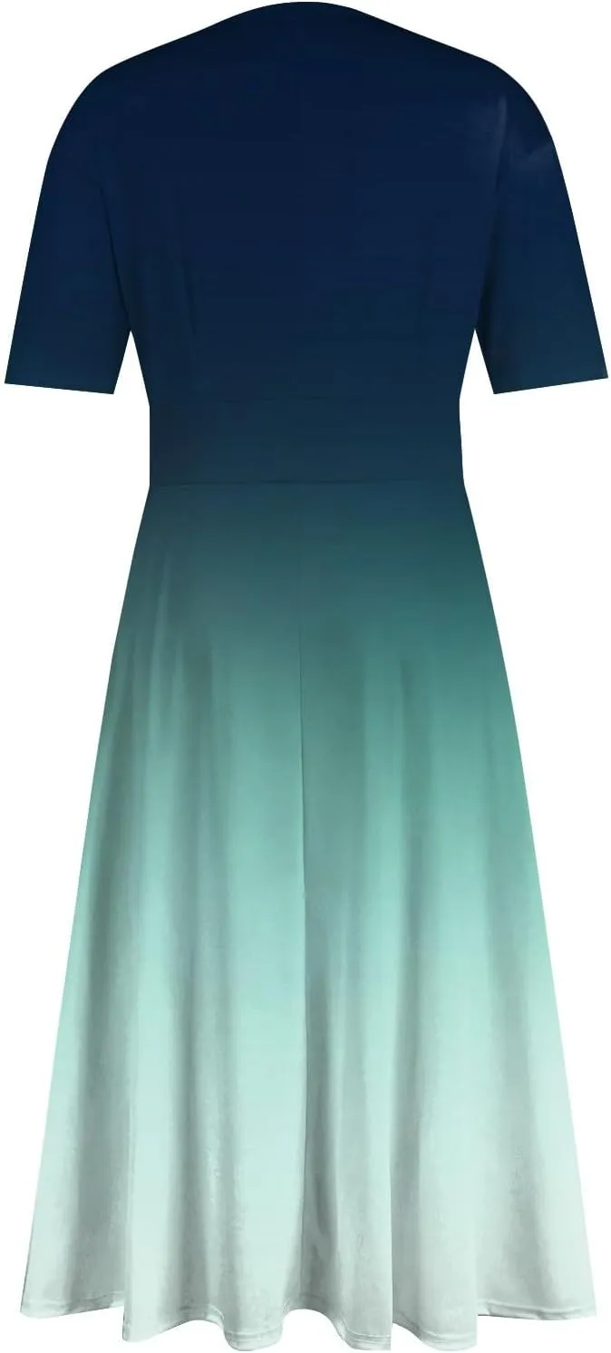 Spring Dresses for Women Short Sleeve Flowy Dresses Plus Size V Neck Casual Dresses Modest Elegant Cocktail Dresses