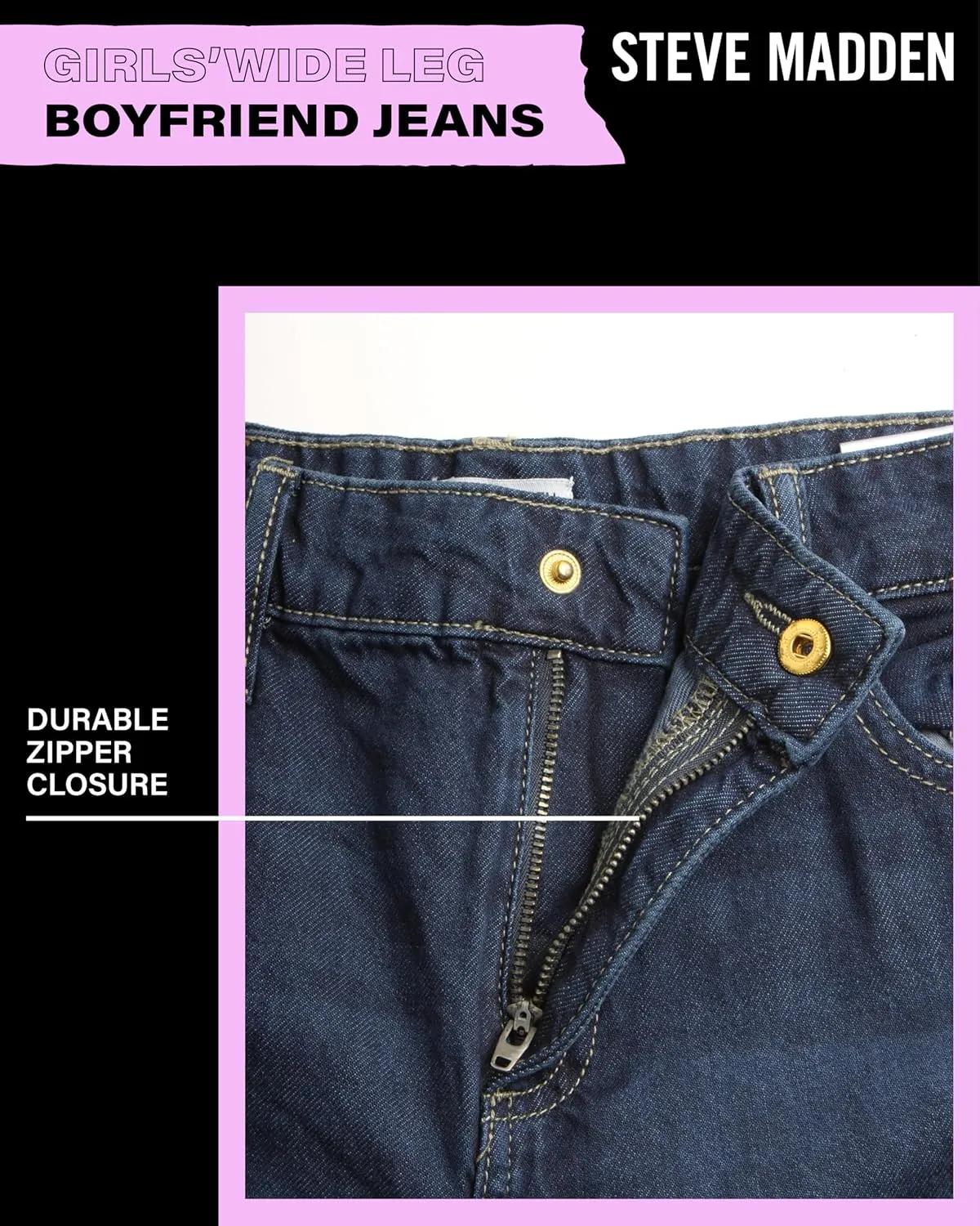 Steve Madden Girls' Jeans - Casual High Waisted Comfort Stretch Wide Leg Denim Jeans - Boyfriend Jeans for Girls (4-16)