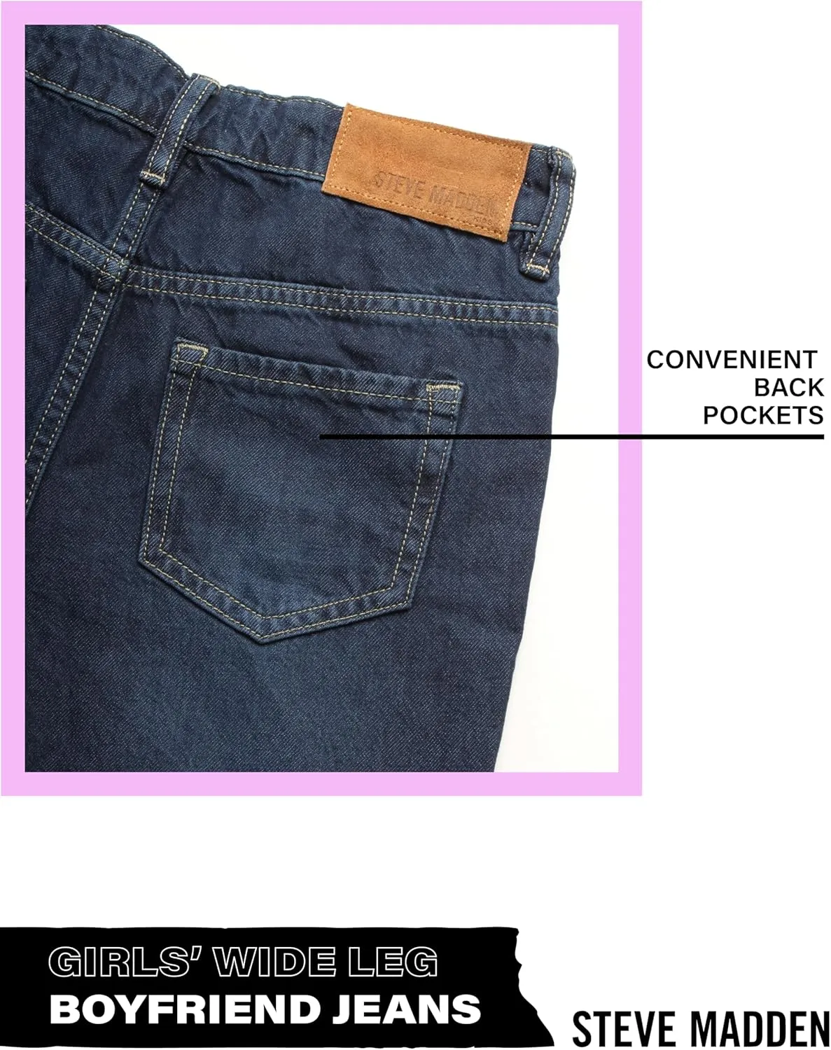 Steve Madden Girls' Jeans - Casual High Waisted Comfort Stretch Wide Leg Denim Jeans - Boyfriend Jeans for Girls (4-16)